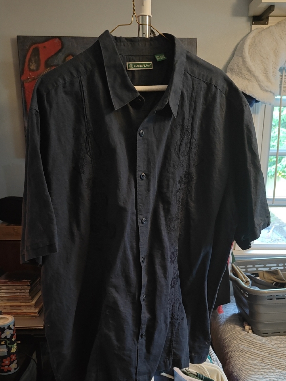 Cubavera Men's Dark Navy Short-Sleeve Button-Up Linen Shirt